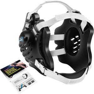 Wrestling Headgear, Head Gear for Men and Youth with Chin Cup, Dual-Layer Ear Guard for MMA, BJJ (for Users Age 10+) (Black Headgear & White Strap)