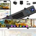 12" Mirror Dash Cam Front and Rear, 4K Front + 2.5K Dual Dashcam for Cars with Voice Control Dashboard Camera Built-in WiFi GPS, Parking Mode, G-Sensor, Night Vision (Free 64GB Card)