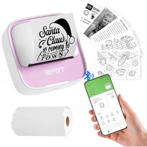 iDPRT Portable Mini Thermal Sticker Printer, Bluetooth Inkless Printers with 1 Roll Sticker Paper, Sticker Machine for Notes, Journal, DIY, Label Printing, Compatible with iOS & Android Phones, Pink