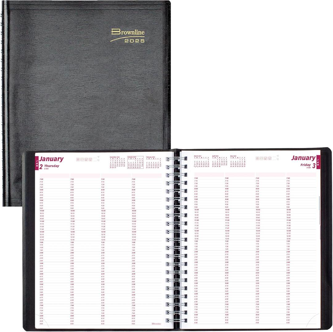 Brownline 2025 Essential Daily Professional Planner, Four-Person Appointment Book, 12 Months, January to December, Twin-Wire Binding, 11" x 8.5", Black (CB960.BLK-25)