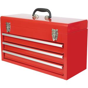 Portable Metal Tool Box with 3 Drawers, 20.5-Inch Steel Tool Chest with Top Storage, Ball Bearing Slides, Dual Latch Closure and Carry Handle