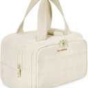 BAGSMART Travel Toiletry Bag, Crush Toiletry Bag for Women, Wide-open Puffy Toiletry Bags for Traveling, Large Travel Cosmetic Makeup Bag Organizer for Accessories,Toiletrie, Beige