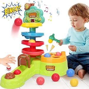 3-in-1 Toddler Montessori Toys for 1 Year Old, Hammer Pound Balls Toys & Shoot Balls with Scoring Game & Ball Drop Toys, Learning Early Developmental Toys for Kids Girls Boys Birthday Gift Ages 1 2 3