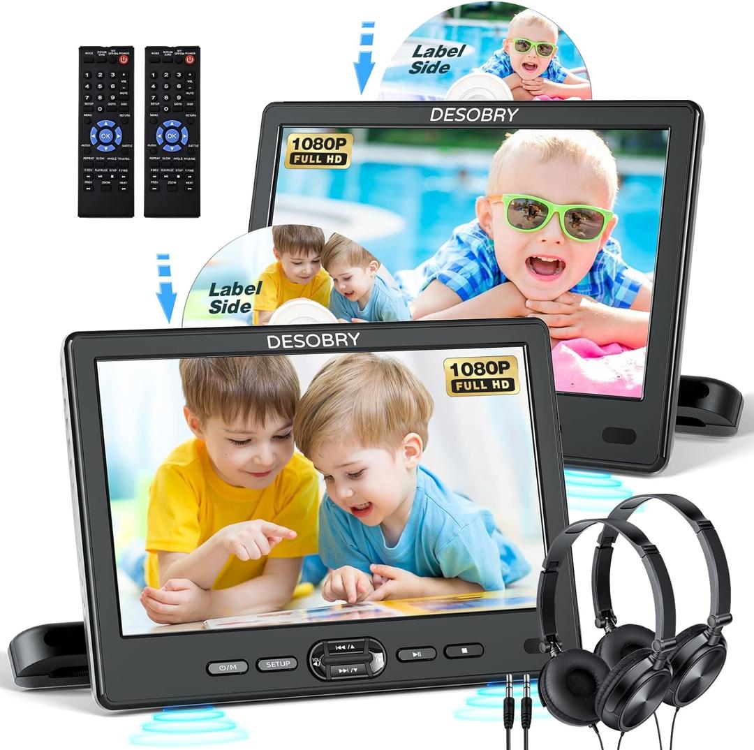 Car DVD Player Dual Screen with Headrest Mount, DESOBRY 10.5" Portable DVD Player for Car with Suction-Type Disc in, Play a Same or Two Different Movies, Support 1080P Video,HDMI Input, USB/SD Reader Car DVD Player Dual Screen with Headrest Mount, DESOBRY 10.5" Portable DVD Player for Car with Suction-Type Disc in, Play a Same or Two Different Movies, Support 1080P Video,HDMI Input, USB/SD Reader