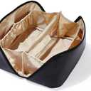 EACHY Travel Makeup Bag, Large Capacity Cosmetic Bag for Women, Waterproof PU Leather, Flat Open Portable Toiletry Bag for Skincare, Brushes & Travel Essentials (EXP 04/01/28)