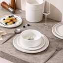 GZG Classic Series - Plates and Bowls Set for 4, 12 Piece Stoneware Dinnerware Sets, Microwave and Dishwasher Safe Lead-Free Handcrafted Ceramic Dishes Set - Ivory White