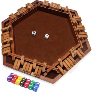 Shut The Box Game 6-Sided Wooden with 16 Dice