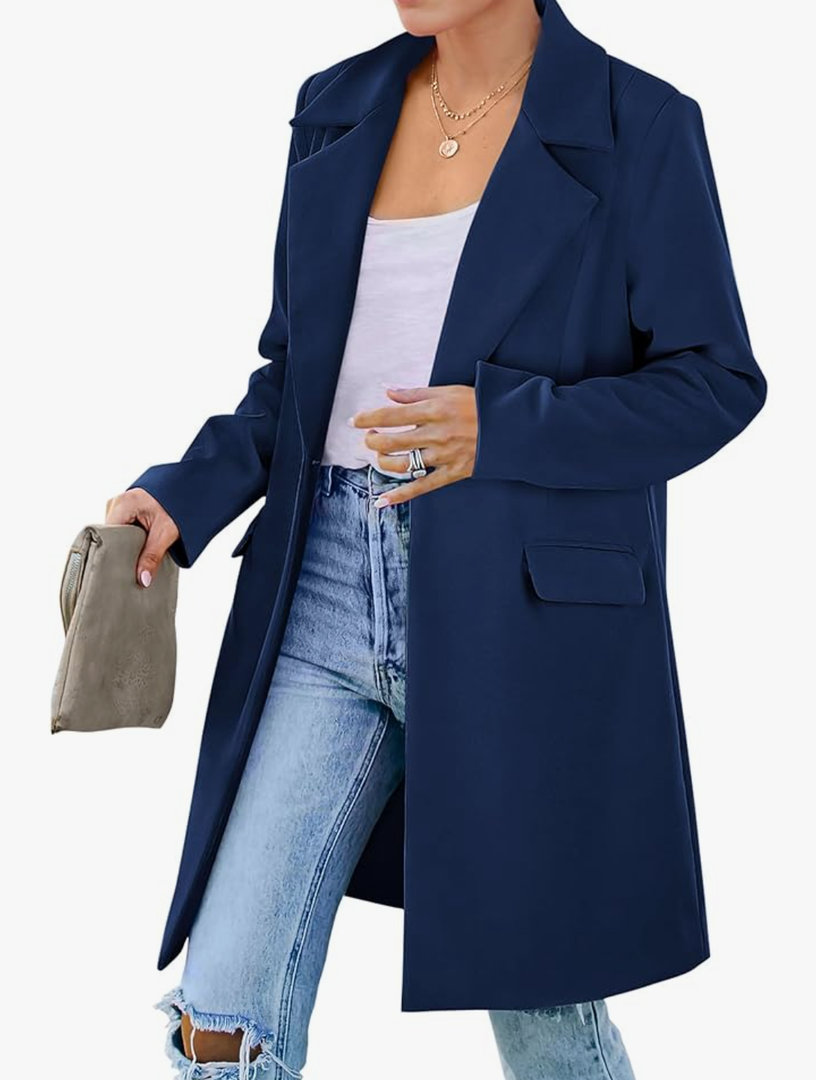 PRETTYGARDEN Women's 2025 Spring Fall Long Blazer Jackets Long Sleeve Lapel Pockets Loose Fit Work Casual Blazers Outerwear XXL