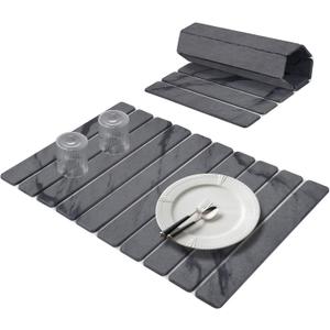 Large Stone Dish Drying Mats for Kitchen Counter, 24"(L)16"(W) Marble Pattern, Quick Dry Collapsible Dish Drying Mat, Eco-Friendly Absorbent Diatomaceous Earth Mat for Dishes Bottles Cups - Dark Gary