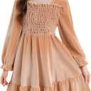 Girls Long Sleeve Dress Velvet Square Neck Midi Fall Winter Long Sleeve Vintage Plain Dress 4-12Y (9-10 Years, Beige)