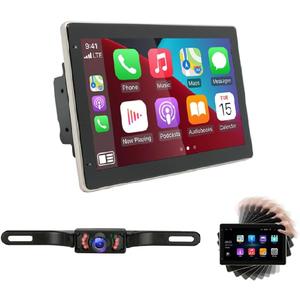 10in Double Din Car Stereo with Rotatable Touch Screen Support Wireless Carplay Android Auto Android 13 Audio Receiver Bluetooth Radio with Mirror Link SWC + Backup Camera
