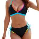 Blooming Jelly Women's Bikini Set Two Piece Swimsuit Triangle Top String Mid Rise Bottom Cheeky Bathing Suit (Large, Black)