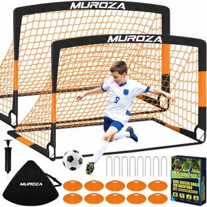 Soccer Goal, Kids Soccer Goals for Backyard Set, 2 Pack of Portable Pop Up Soccer Net with Soccer Ball, Cones, Complete Training Equipment for Youth, Toddler Outdoor Sports Games (Black Orange)