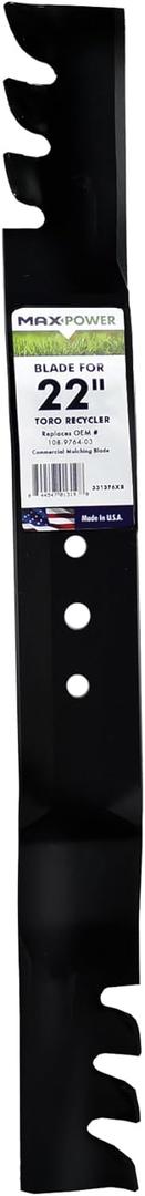 MaxPower 331376XB Commercial Mulching Mower Blade for 22" Toro Recyclers, Replaces OEM no. 108-9764-03, 131-4547-03, Black