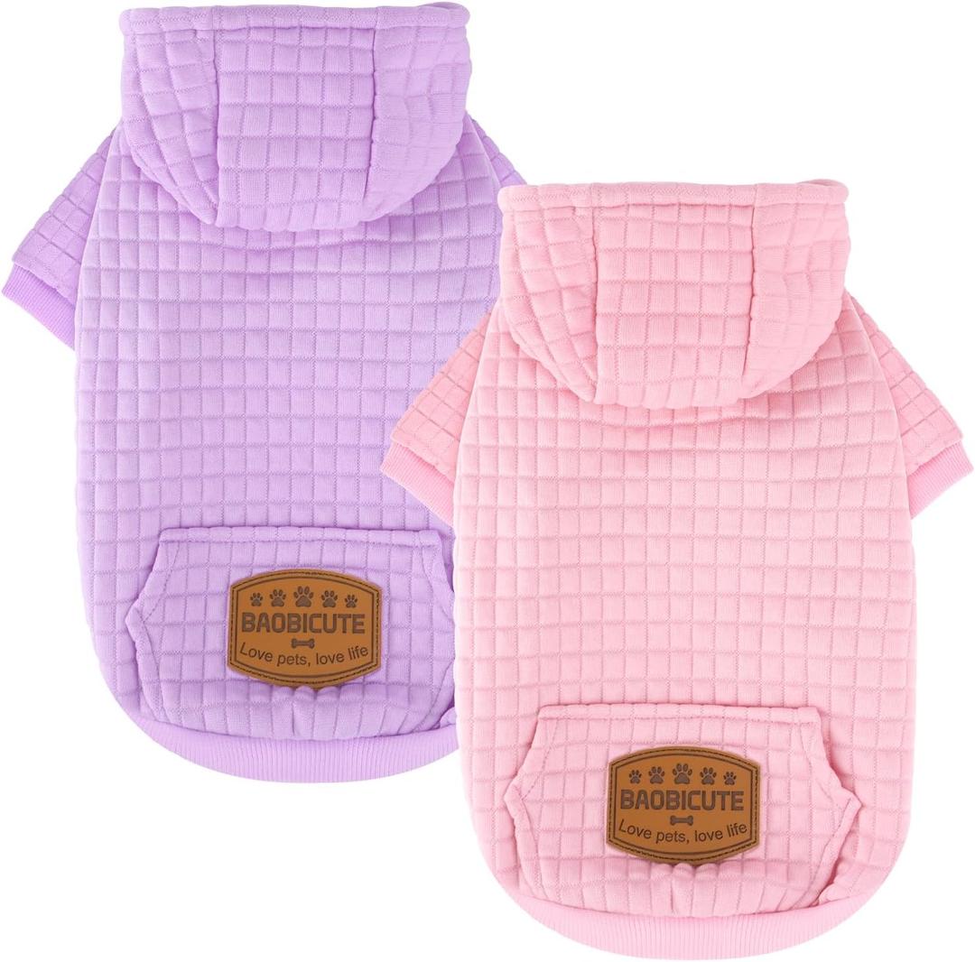 2 Pack Dog Hoodie Sweaters for Small Medium Dogs Warm Dog Clothes for  Dogs Soft Waffle-Like Laminated Sweatshirt Bulldog (Pink+Purple, S/M (Back: 13",Chest: 18.5", Neck: 12"))
