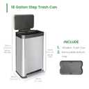 18 Gallon Stainless Steel Step Trash Can with Soft-Close Lid & Stay-Open, Rectangular Kitchen Garbage Bin for Home & Office, Tall Trash Bin No Liner Needed (70 Liter Larger Capacity) (silver)
