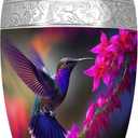Urn for Ashes for Women & Men, Cremation Urns for Human Ashes Adult Female & Male, Funeral Decorative Urns for Burial, Hand Engraving, Purple Hummingbird Urn, Flower & Bird - Large Full Size