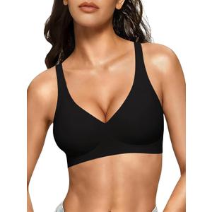COCOMARTS Jelly Bras for Women No Underwire Seamless Push Up Comfortable Tshirt Everyday Deep V Bra with Support and Lift (Medium, Dark Black)