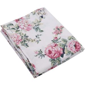 Queen Floral Flat Bed Sheets, 100% Cotton Ultra-Soft Bedding, Breathable, Easy to Wash, 108" x 92"