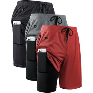 JWJ Mens 2 in 1 Running Shorts Quick Dry Gym Athletic Workout Clothes with Side Pockets,Large