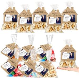 Hoolerry 100 Set Open House Popcorn Bag with Tag Real Estate Agent Thanks Tag Business Card House Shaped Paper Gift Popcorn Candy Biscuits Bag for Estate Agent Favors Supplies(Kraft Color)