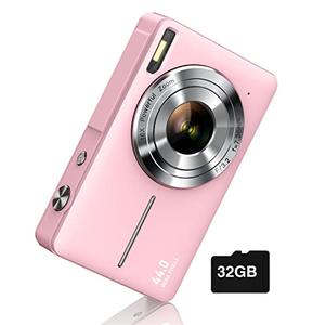 Digital Camera, FHD 1080P Digital Point and Shoot Camera with 16X Zoom Anti Shake, 32GB Card, Compact Small Camera for Boys Girls Kids, Pink