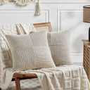 Fancy Homi 2 Packs Neutral Taupe Decorative Throw Pillow Covers 18x18 Inch for Living Room Couch Sofa, Rustic Farmhouse Boho Home Decor, Soft Corss Corduroy Patchwork Textured Square Cushion Case 45cm