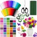 40 Rolls of 40-Color Bulk Crepe Paper, Including 100 Flower Stems and 6 Rolls of Tape, Plus a Free 5.43-inch Pair of Scissors Suitable for Bouquet Wrapping, DIY Crafts, Wedding and Party Decorations