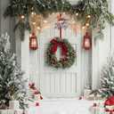 Vintage Christmas Wreath Hangers for Front Door Rustic Metal Xmas Ornament Robin Sign Bird Hook for Welcome Farmhouse Home Holiday Decoration