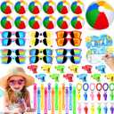 72Pcs Pool Party Favors Summer Supplies for Kids - Beach Ball Sunglasses Whistle Bubble Wands Invitation Cards and More, Boys Girls Ages 4-8 8-12 Summer Beach Birthday Favors Pool Party Supplies