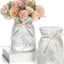 SOJOCK 2PACK Glass Flower Vases(Flowers NOT Included),6.3" High Diamond Pattern Vases,Vintage Vases for Centrepieces,Wedding Decorations,Home Table Flower Decorations (Clear)