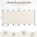 Kokorona 6 Panel Room Divider, Folding Privacy Screen Wall Dividers with Lockable Wheels, Freestanding Partition Divider for Room Separation, Portable Room Divider, 146''W x 72''H, Beige