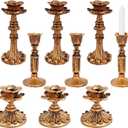 9 Pcs Vintage Candlestick Holders Bronze Floral Decorative Candlesticks Retro Antique Taper Resin Candle Holder for Table Centerpieces Anniversary Wedding Home Fireplace
