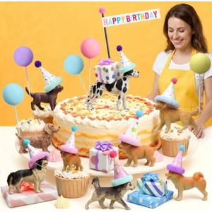 Weysat 37 Pcs Dog Birthday Party Decorations, Puppy Cake Cupcake Toppers with Mini Hats Miniature Flags Gift Boxes Balls Figure Models for Dog Puppy Themed Party Supplies for Adults