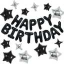 TONIFUL 35PCS Black Happy Birthday Decorations Kit 16 Inch Happy Birthday Balloon Banner with Star Balloons Mylar Foil Birthday Party Decorations Supplies for Men Women Adults Girls Boys Kids