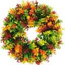 Fall Decor - 16 Inch Autumn Artificial Wreath - Fall Decorations for Thanksgiving, Halloween, Farmhouse, Harvest Home, Outdoor, Indoor, Window, Wall (Green, Orange, Red, Yellow)