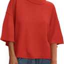 BTFBM Womens Short Sleeve Tops 2025 Summer Casual Crew Neck Oversized Sweater Solid Color Ribbed Knit T Shirts (XX-Large)