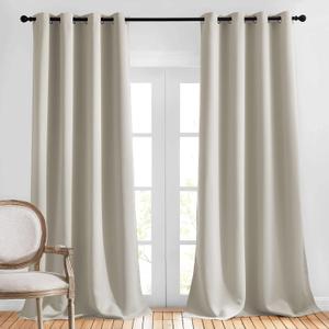 NICETOWN Bedroom Blackout Long Natural Curtains 120 Length - Energy Saving Thermal Insulated Solid Grommet Luxury Room Darkening Drapes for Living Room, Set of 2, W52 x L120