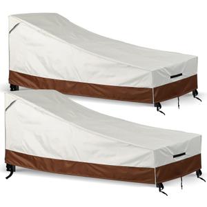 Waterproof Outdoor Lounge Chair Covers Patio Chaise Lounge Cover Heavy-Duty Pool Lounge Chair Covers for Outdoor Furniture (Beige-Brown, 80'' x 30'' x 26''-2pcs)