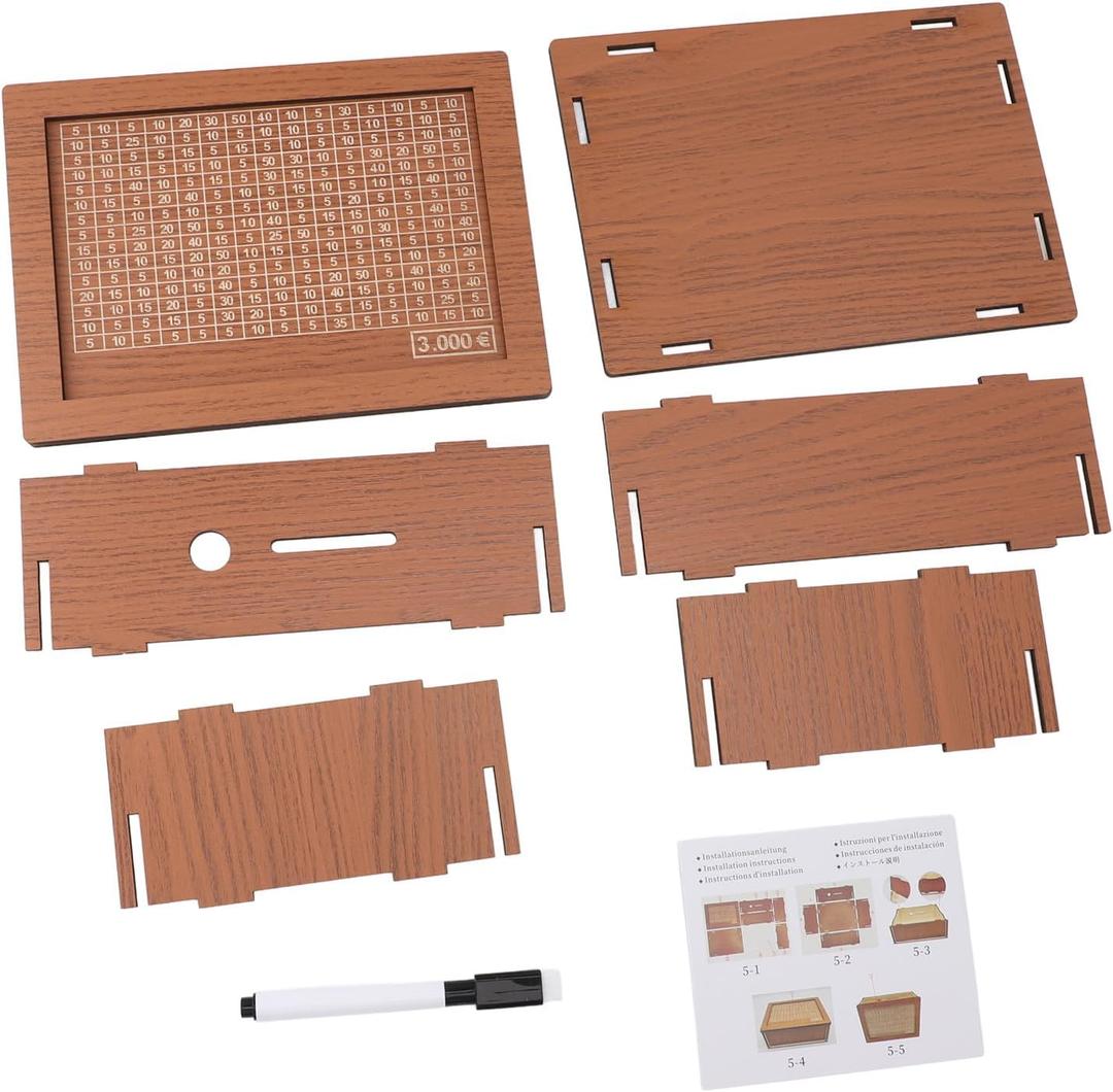 Wooden Money Box, Wooden Money Box, Bank for Boys and Girls, with Counter for Savings Goals (3000 Euro)