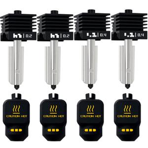 HzdaDeve 4 Pack 0.2MM 0.4MM Hotend for Bambu P2S/X2D/H2S/H2D/A1/A1 Mini Combo Nozzle Print Head Hot End Kit Extruder Silicone Cover Removable Hardened Steel Nozzle Heater Sink for Bambu Lab 3D Printer