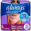 Always Discreet Adult Diapers for Women, Incontinence Underwear, Postpartum Essentials, Disposable Briefs, Max Absorbency, Bladder Leak Protection, Large, 28ct