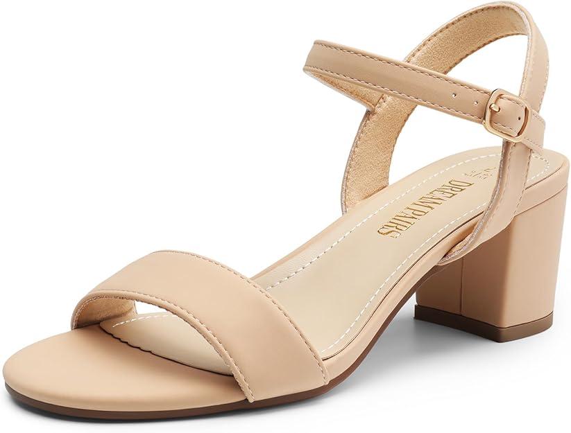 DREAM PAIRS Women's Low Heels Block Open Toe Ankle Strap Classic Short Chunky Sandals with Buckle for Daily Work Wedding Party, Size 7.5