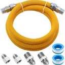 AMI PARTS 72" Flexible Gas Line Kit Yellow Coated, Gas Hose Connector Kit for Dryer, Stove, Water Heater,5/8" OD(1/2" ID) Stainless Steel Gas Line with Connector 1/2" MIP &1/2"FIP & 3/4"MIP Fitting