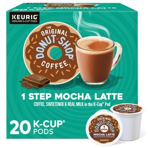 The Original Donut Shop Mocha One-Step Latte, Single Serve Coffee K-Cup Pod, Flavored Coffee, 20 Count (EXP 09/09/26)