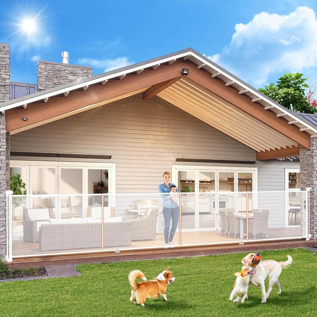 180" Extra Wide Retractable Baby Gates for Large Openings, 42" Extra Tall with Support Rods, Prevent Crawling, Mesh Dog/Pet Gate for Stairs/Doorways, Indoor/Outdoor Use (42" Tall x 180" Wide, White)
