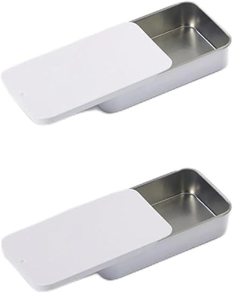 2Pcs Dental Floss Portable Case, Metal Rectangular Sliding Floss Boxes Small Tins with Lids for Travel, Portable Travel Floss Box, Convenient Dental Floss Dispenser 3.15 x 1.96 x 0.54 in (White)