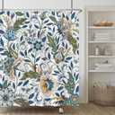 Blue Boho Floral Shower Curtain,Vintage Bohemian Flower Shower Curtain Set for Bathroom,Modern Luxury Fabric Bath Curtain with Hooks, 72x72in