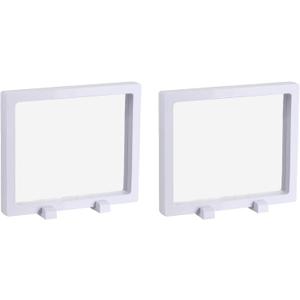 MECCANIXITY Floating Frame Display Holder Stand 3D Jewelry Display Box with Base 5.51 x 5.51 x 0.79 inch White Pack of 2