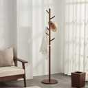 Coat Rack, Solid Wood Coat Rack Freestanding with 6 Hooks, Wooden Coat Tree Freestanding for Hats, Handbags, Coat Stand for Entryway, Bedroom, Hallway - Ideal Gift (Walnut)